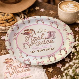 Pink Western First Rodeo Birthday Paper Plate