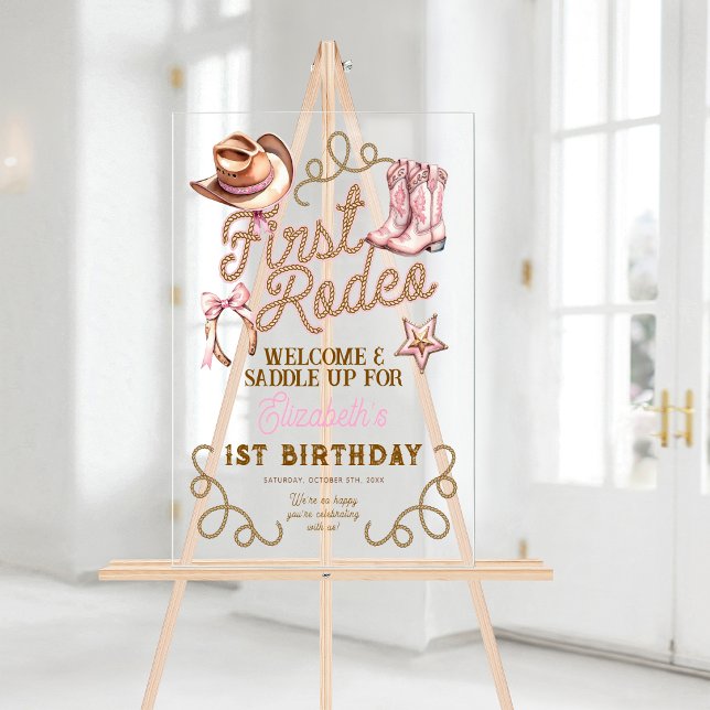 Pink Western First Rodeo Birthday Welcome (Pink Western First Rodeo Birthday Welcome Acrylic Sign)