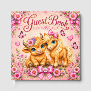 Pink Western Highland Cow & Pony Baby Shower Guest Book