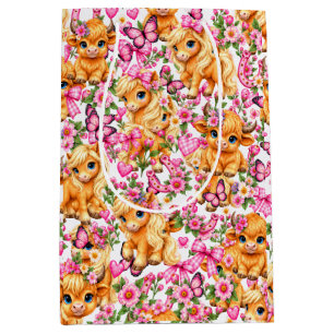 Pink Western Highland Cow & Pony Wrapping Paper Sh Medium Gift Bag