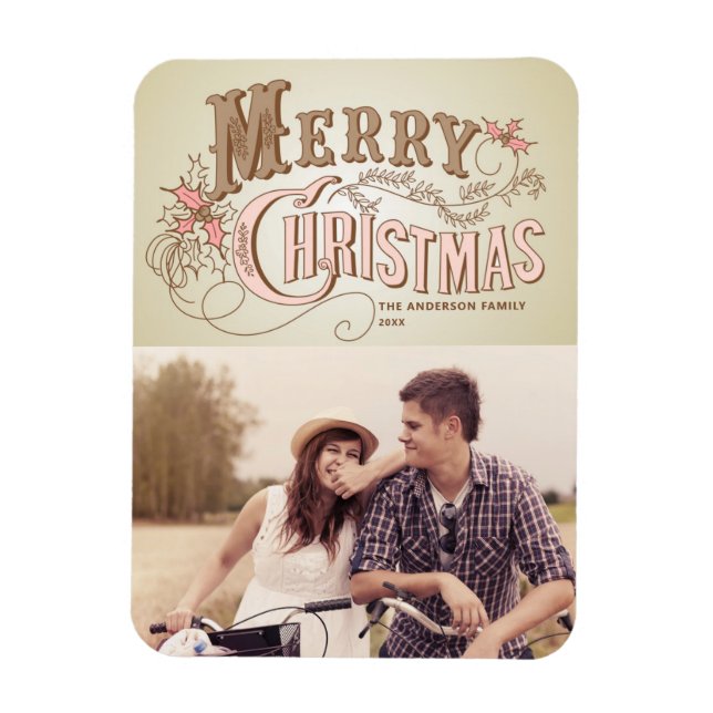 Pink Western Typography Merry Christmas Photo Magnet (Vertical)