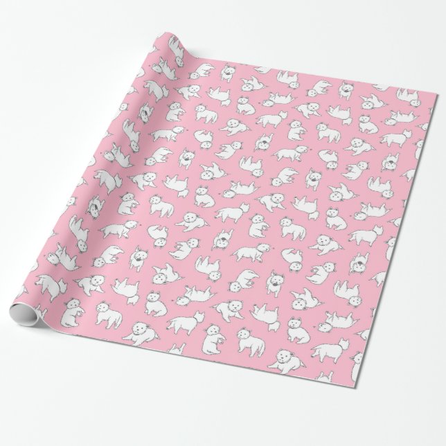Pink Westie Wrapping Paper (Unrolled)