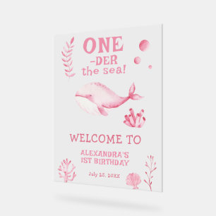 Pink Whale 1st Birthday Under the sea Acrylic Sign