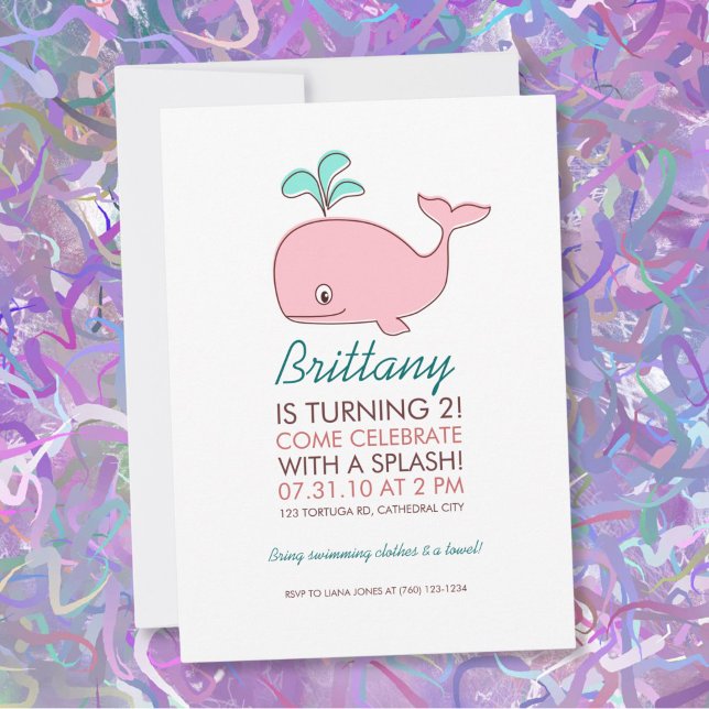 Pink Whale Birthday Party Invitation (Creator Uploaded)
