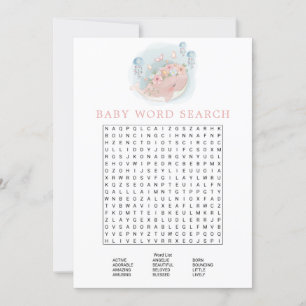 Pink Whale Girl Baby Shower Word Search Revised Invitation