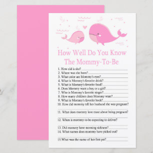 Pink Whale How well do you know baby shower game