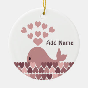 Pink Whale Love Ceramic Ornament