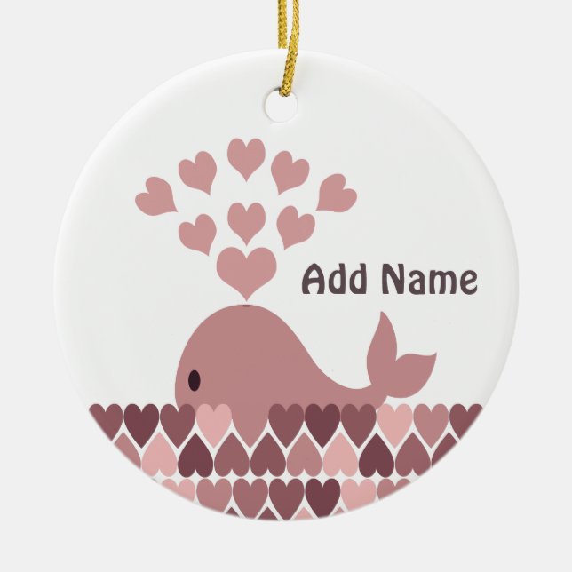 Pink Whale Love Ceramic Ornament (Front)