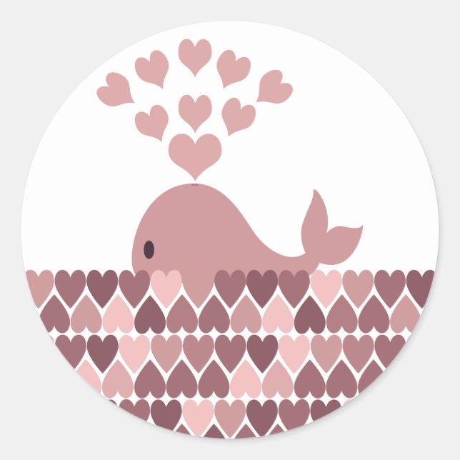 Pink Whale Love Classic Round Sticker (Front)