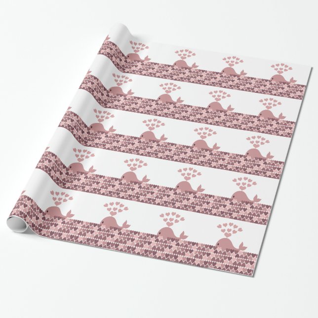 Pink Whale Love Wrapping Paper (Unrolled)