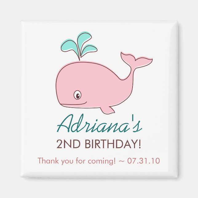 Pink Whale Magnet Party Favours (Front)