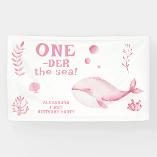 Pink Whale Oneder The Sea 1st Birthday  Banner