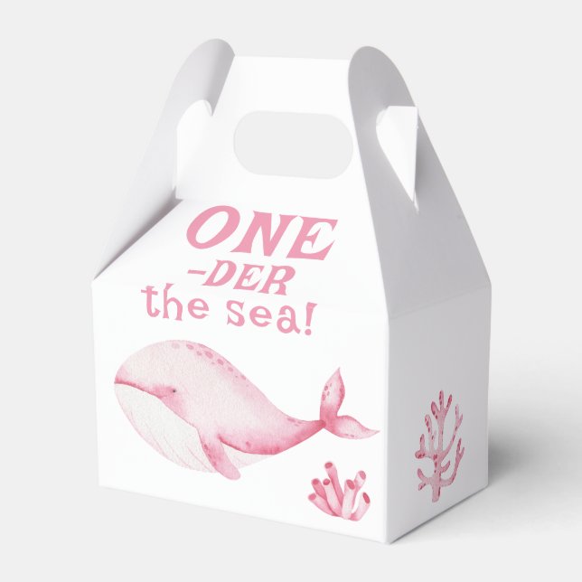Pink Whale Oneder The Sea 1st Birthday  Favor Box (Front Side)