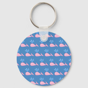 Pink Whale Pattern on Blue. Keychain