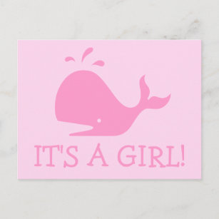 Pink whale postcards for new baby   It's a girl!