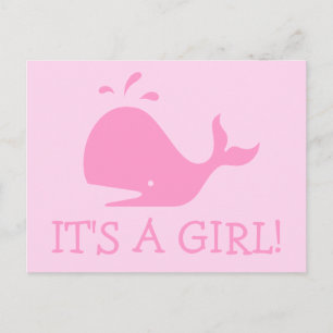 Pink whale postcards for new baby It's a girl!