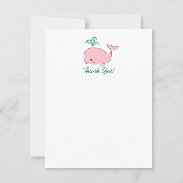 Pink Whale Thank You Note Card, 4.25x5.5 Invitation (Front)