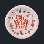 Pink What Fun Christmas Birthday Table Decor  Paper Plate<br><div class="desc">Oh What Fun it is to be One! This pink Christmas collection is the perfect way to celebrate your little one's first birthday in style during the magical holiday season! This printable template package is designed to make your child's winter 1st birthday party unforgettable. ★ If you need coordinating décor,...</div>