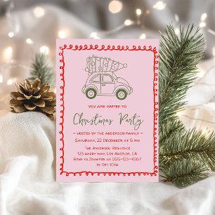 Pink Whimsical Car Christmas Party Invitation