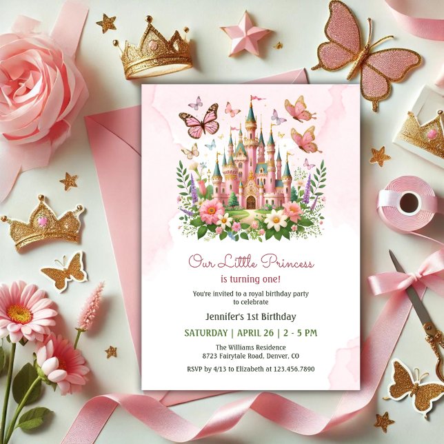 Pink Whimsical Castle Little Princess 1st Birthday Invitation (Pink Whimsical Castle Little Princess 1st Birthday Invitation)
