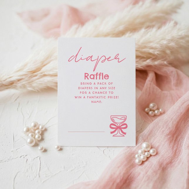 Pink Whimsical Champagne Diaper Raffle Tickets Enclosure Card (Diaper Raffle Champagne and Pink Bow Game Tickets)