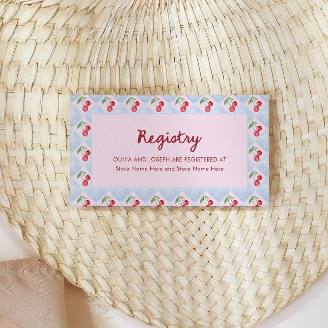 Pink Whimsical Cherries | Bridal Shower Registry Enclosure Card (Creator Uploaded)