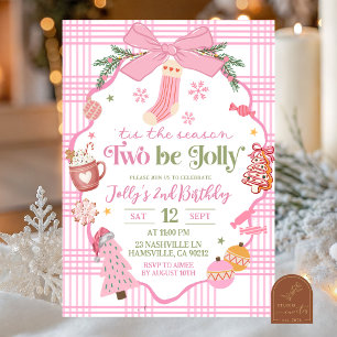 Pink Whimsical Christmas Bow Birthday Invitation