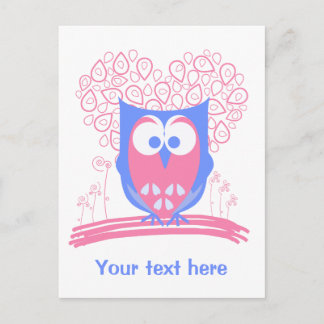Pink Whimsical Cute Owl Custom Postcard