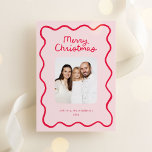 Pink Whimsical Doodle Wavy Frame Christmas Photo Holiday Card<br><div class="desc">Send your family Christmas greetings with this whimsical Christmas photo card featuring a doodle, hand-drawn wavy border frame and charming handwritten script that says "Merry Christmas". This quirky, fun and playful card comes in red and pink, but you can change the colour. The back of the card also has space...</div>