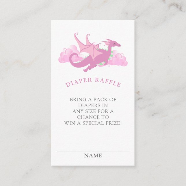Pink Whimsical Dragon Baby Shower Diaper Raffle  Enclosure Card (Front)