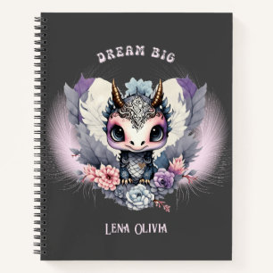 Pink Whimsical "Dream Big" Little Dragon  Notebook