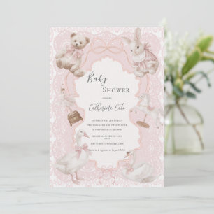 Pink Whimsical Elegant Vintage Baby Shower Invitation