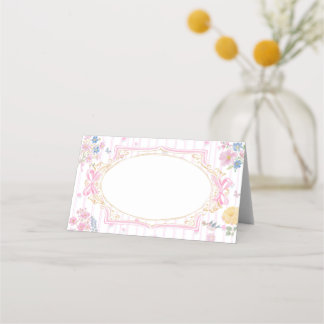 Pink Whimsical Floral Girl Baby Shower Place Card