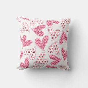 Pink Whimsical Floral Hearts Pattern Throw Pillow