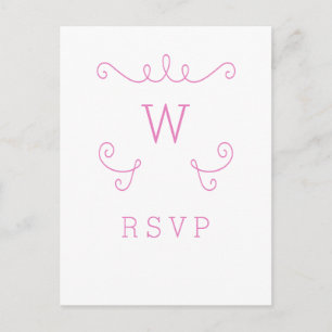 Pink Whimsical Flourish Monogram RSVP Postcard