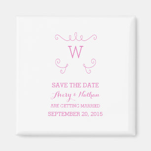 Pink Whimsical Flourish Save the Date Magnet