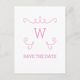 Pink Whimsical Flourish Save the Date Postcard