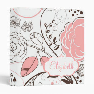 Pink  Whimsical Flowers Customizable Name Binder