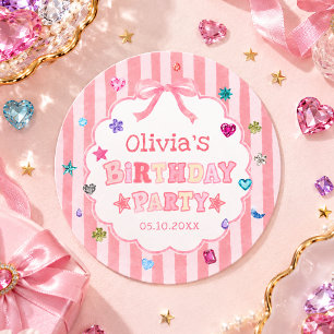 Pink Whimsical Gemstone Birthday Sticker