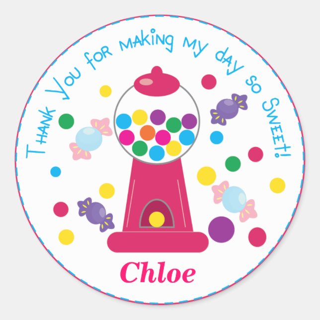 Pink Whimsical Gumball Party Sticker (Front)