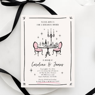 Pink Whimsical Hand Drawn Dinner Table rehearsal Invitation