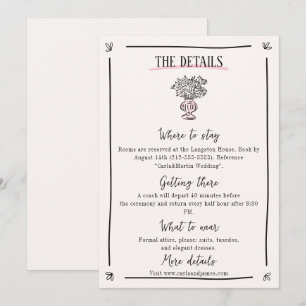 Pink Whimsical Hand Drawn Wedding  Details Card