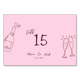 Pink Whimsical Hand Written Scribble Wedding Table Number