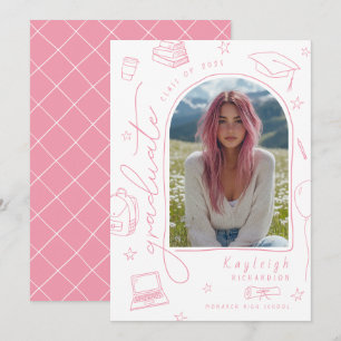 Pink Whimsical Photo Graduation Announcement