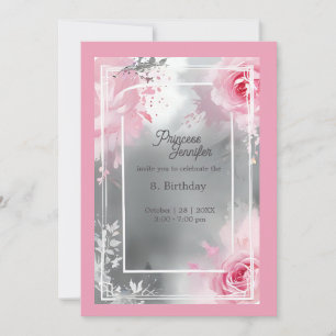 pink whimsical princess fairytale rose birthday invitation