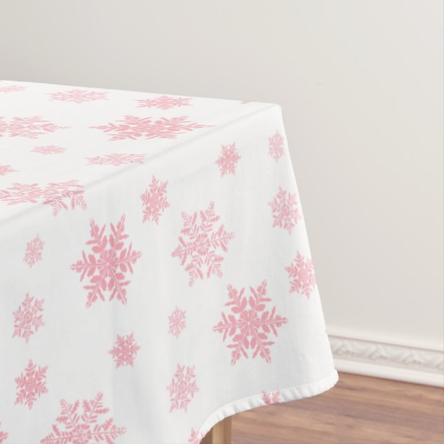 Pink Whimsical Snowflake Pattern Aesthetic Tablecloth (In Situ)