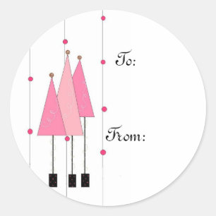 Pink Whimsical Trees Classic Round Sticker