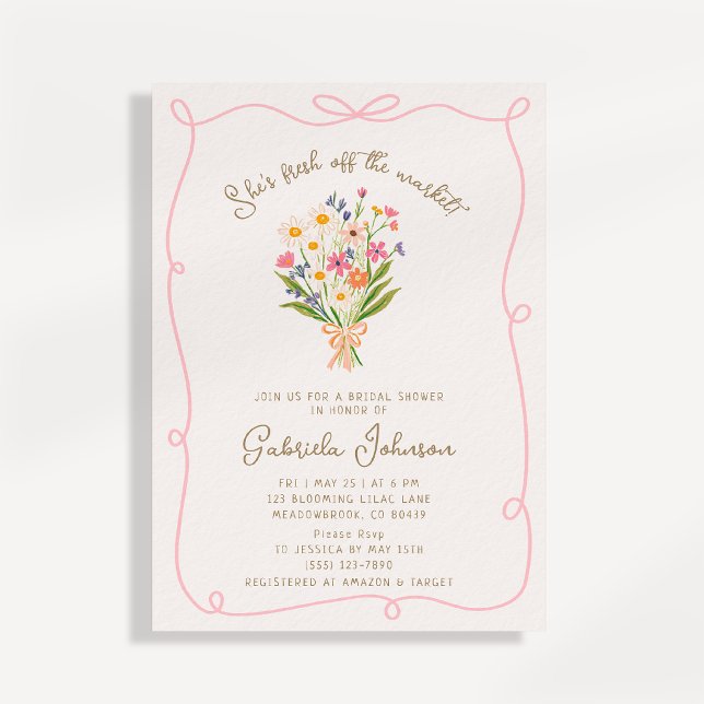 Pink Whimsical Wavy Frame Bridal Shower Invitation (Creator Uploaded)