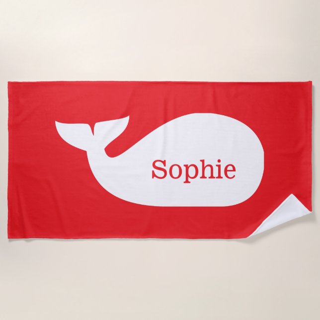 Pink Whimsical Whale Personalized Children's Beach Towel (Front)