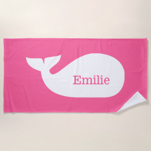 Pink Whimsical Whale Personalized Children's Beach Towel